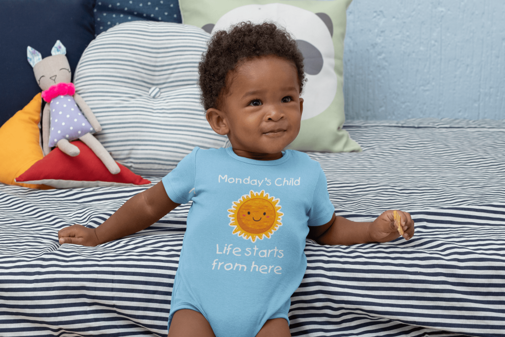 custom baby body suit of a Monday